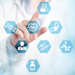 hand pointing at medical symbols