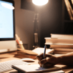student at desk looking at desktop monitor