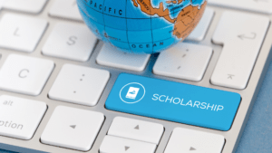 keyboard with blue scholarship button