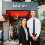 griffith law school students outside law building