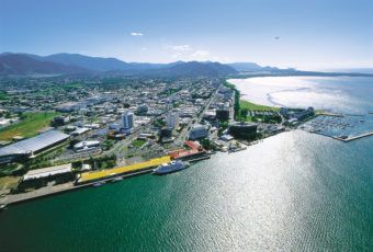 aerial shot of cairns coastline