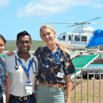 jcu medical students in front of helicopter