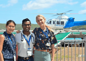 jcu medical students in front of helicopter